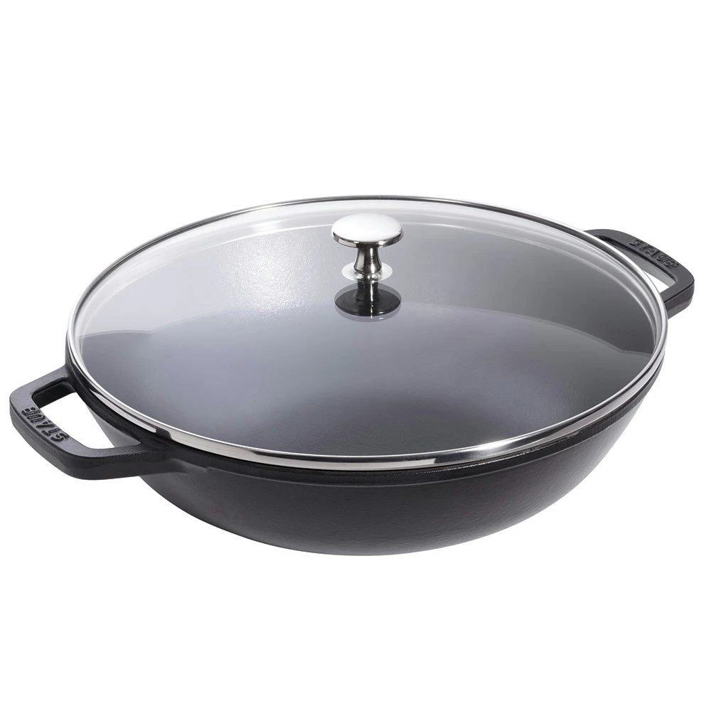Staub Small Wok In Cast Iron With Glass Lid, Black 3 Staub Small Wok In Cast Iron With Glass Lid, Black